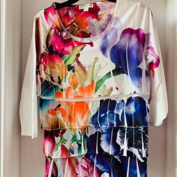 COLDWATER CREEK BRIGHT FLORAL SHIRT SZ MEDIUM - Picture 1 of 6